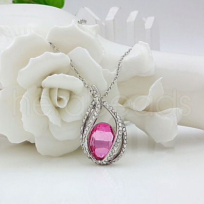 Teardrop Alloy Crystal Rhinestone & Glass Pendant Necklaces for Women FS-WGA4344-01-1