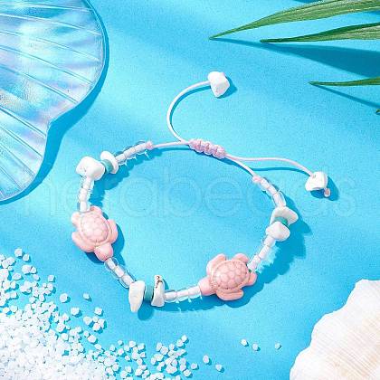 Synthetic Turquoise & Magnesite Braided Bead Bracelets BJEW-JB11676-1