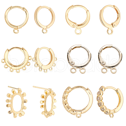   10Pcs 2 Style Brass Huggie Hoop Earring with 2Pcs Ring Stud Earring Findings KK-PH0002-84-1