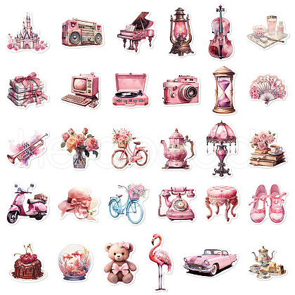60Pcs Retro Pink PVC Waterproof Stickers Set PW-WG43952-01-1