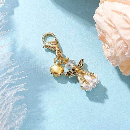 Angel Glass Beaded & Alloy Pendant Decorations HJEW-MZ00193-06-1