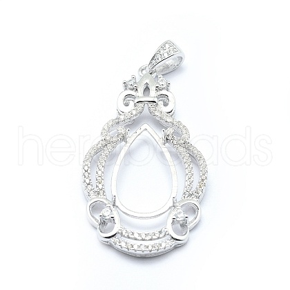 Anti-Tarnish Rhodium Plated 925 Sterling Silver Pendant Cabochon Open Back Settings STER-P044-02P-1