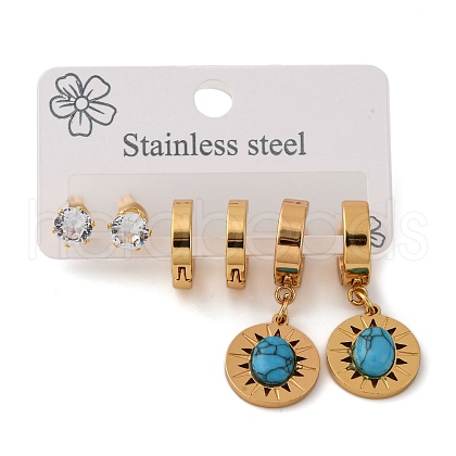 304 Stainless Steel Flat Round Stud & Hoop Earrring Set for Women EJEW-U063-03G-1