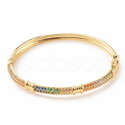 Colorful Cubic Zirconia Hinged Bangle BJEW-B054-14G-1