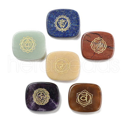 Natural Mixed Stone Rectangle with Chakra Sign Figurines Display Decorations DJEW-K025-02-1