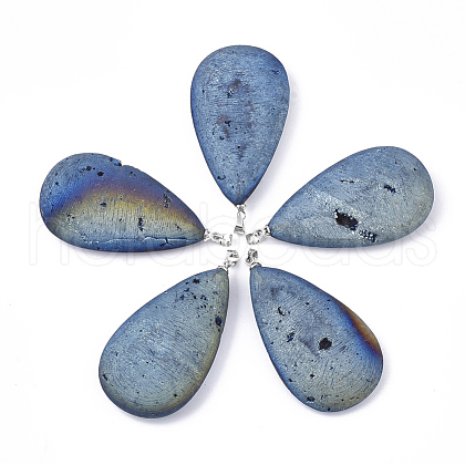 Electroplate Natural Druzy Geode Agate Pendants G-S344-61A-04-1