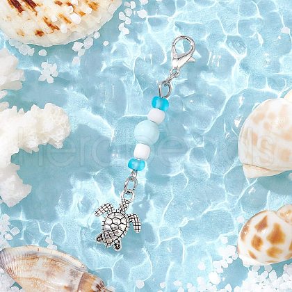 Ocean Theme Alloy Charm & Glass Beads Pendant Decorations HJEW-JM03156-01-1