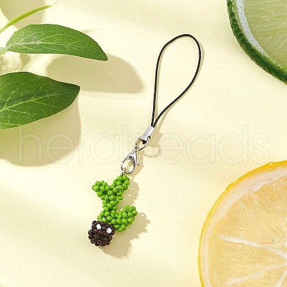 Handmade Glass Seed Beaded Cactus Pendant Decorations HJEW-MZ00227-1
