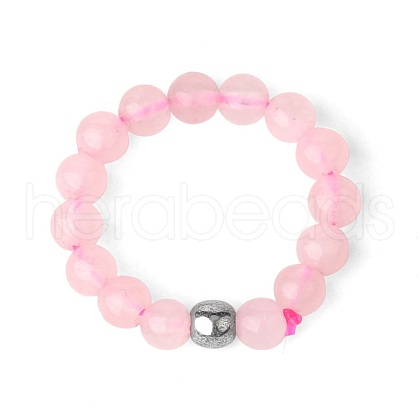 4MM Round Natural Rose Quartz Beaded Stretch Rings VM0712-6-1
