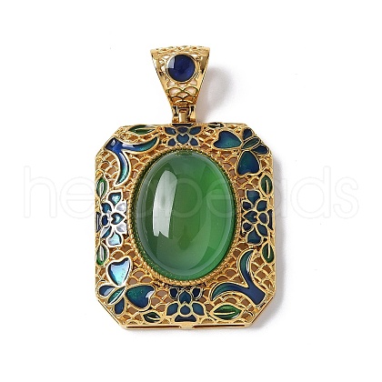 Natural Green Onyx Agate(Dyed & Heated) Rectangle Pendants KK-K399-18A-03-1