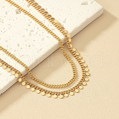Alloy Disc Tassel Twisted Chain Double Layer Necklaces for Women FS-WG469BC-01-1