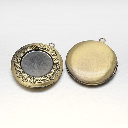 Rack Plating Brass Locket Pendant Cabochon Settings KK-N0096-06AB-FF-1