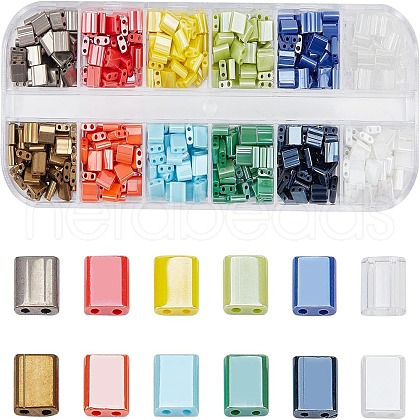  480Pcs 12 Colors 2-Hole Glass Seed Beads SEED-NB0001-34-1