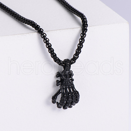 Cool Punk Stainless Steel American Hip-hop Street Style Skull Hand Pendant Necklaces YV0180-3-1