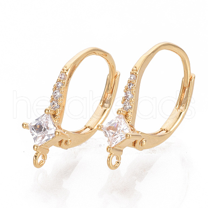 Brass Cubic Zirconia Leverback Earring Findings KK-S340-42G-1