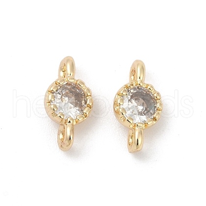 Brass Cubic Zirconia Flat Round Connector Charms KK-H204-02KCG-04-1