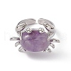 Natural Amethyst Crab Open Cuff Ring RJEW-I090-01P-10-2