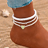 Bohemian Polymer Clay Heishi Beaded Heart Stretch 3 Layer Anklets WG28347-02-1
