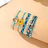 4Pcs Flower with Ring Alloy & Wax Cord Braided Bead Bracelets Set FS-WG10F8B-11-2