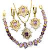 Flower Brass Pave Cubic Zirconia Pendant Necklaces & Earring & Ring & Link Bracelets Sets for Women FS-WG51B69-02-5