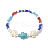 Summer Beach Turtle Synthetic Turquoise & Pearl Bracelet Sets BJEW-JB10347-02-3