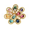 Flower Brass Micro Pave Cubic Zirconia Finger Rings for Women RJEW-M098-01G-2
