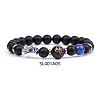 Natural Dyed & Heated Black Agate & Lapis Lazuli Stretch Bracelets PW-WG62314-03-1