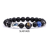 Natural Black Agate & Lapis Lazuli Stretch Bracelets PW-WG62314-03-1