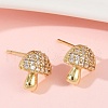 Mushroom Brass Micro Pave Clear Cubic Zirconia Stud Earrings EJEW-F895-17G-3