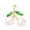 Brass Green Enamel & Plastic Cherry Pendants KK-I276-17G-2