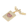 Brass Micro Pave Clear & Hot Pink Cubic Zirconia Pendants KK-U058-45G-2