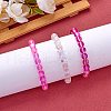 3Pcs Round Synthetic Moonstone Braided Bead Bracelets BJEW-SW00061-05-4