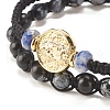 2Pcs 2 Style Natural Snowflake Obsidian & Blue Spot Jasper Braided Bead Bracelets Set with Brass Virgin Mary BJEW-JB07947-5