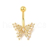 Brass Pave Clear Cubic Zirconia Curved Barbell Butterfly Belly Rings AJEW-L099-01A-G-2