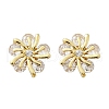 Flower Brass Micro Pave Clear Cubic Zirconia Stud Earrings EJEW-U064-03B-G-4