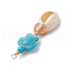 Synthetic Turquoise Bead with Natural Mixed Cowrie Shell Beads and Eco-Friendly Copper Wire and Brass Beads Pendants PALLOY-TA00233-02-5