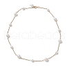 Round Shell Pearl & 304 Stainless Steel Handmade Link Chain Necklaces NJEW-JN05301-01-4