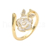 Flower Brass Micro Pave Cubic Zirconia Cuff Rings RJEW-A069-02B-01G-4