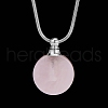 Natural Rose Quartz Flat Round Perfume Bottle Pendant Necklaces PW-WGD45C6-12-1