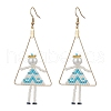 Girl with Triangle Brass Glass Seed Beads Dangle Earrings EJEW-MZ00453-01-2