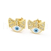 Bowknot with Evil Eye Real 18K Gold Plated Brass Stud Earrings EJEW-L269-105G-02-1