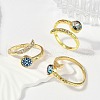 Brass Micro Pave Clear Cubic Zirconia Enamel Cuff Rings  for Women RJEW-L113-034G-3