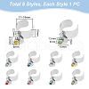 Mother's Day 8Pcs 8 Color Birthstone Rhinestone & 201 Stainless Steel Flat Round Charm Rings Set RJEW-AB00004-3