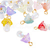 12Pcs Golden Tone Brass Wire Wrapped Mushroom Glass Pendants PALLOY-TAC0161-3