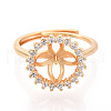Round Brass Micro Pave Clear Cubic Zirconia Adjustable Ring Settings KK-T076-28G-2