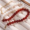 Natural Carnelian(Dyed & Heated) & Shell Pearl Round Beaded Necklaces NJEW-U026-23G-3