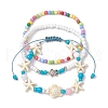 3Pcs 3 Styles Starfish & Turtle Synthetic Turquoise Braided Bead Bracelet Sets BJEW-JB10348-1