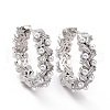 Clear Cubic Zirconia Leaf Wrap Hoop Earrings with Acrylic Pearl KK-D079-27P-1