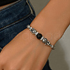 Natural Obsidian & Zinc Alloy Flower Round Beaded Elegant Women's Bracelets ZF9311-2-4
