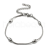 Tarnish Resistant 304 Stainless Steel Round Snake Chain Bracelet with Oval Beaded BJEW-E088-03P-1